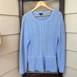 Talbots Cable Knit Sweater Cotton Cashmere Flounce Hem Women’s XL Baby Blue NWT
